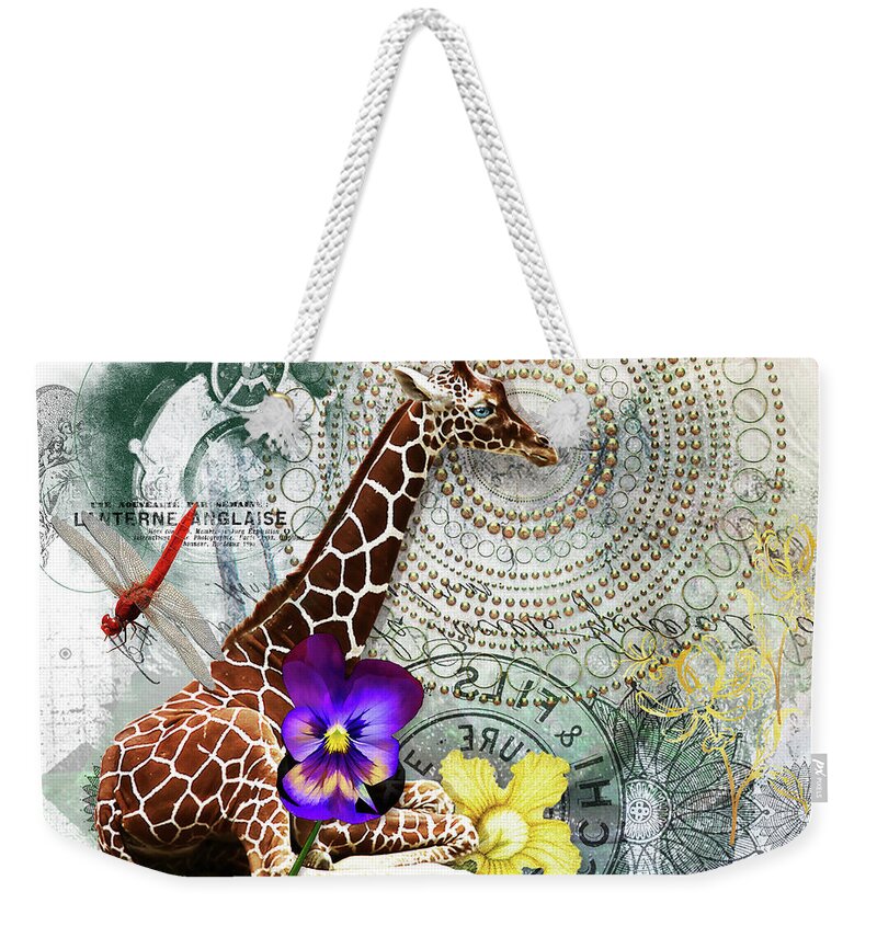 Giraffe Weekender Tote Bag featuring the digital art Giraffe Whimsey by Deb Nakano