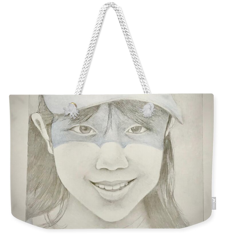 Girl.japanese Weekender Tote Bag featuring the drawing Girl in a mask by Tim Ernst