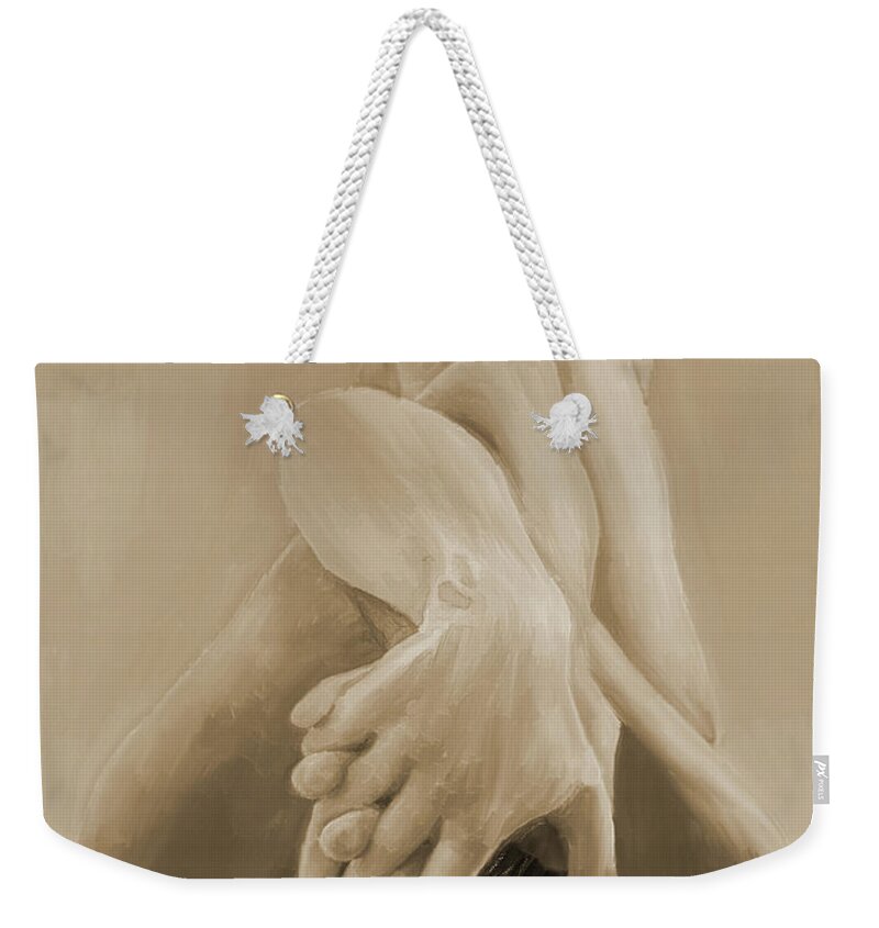 Nude Weekender Tote Bag featuring the painting Girl in a pose by Gull G