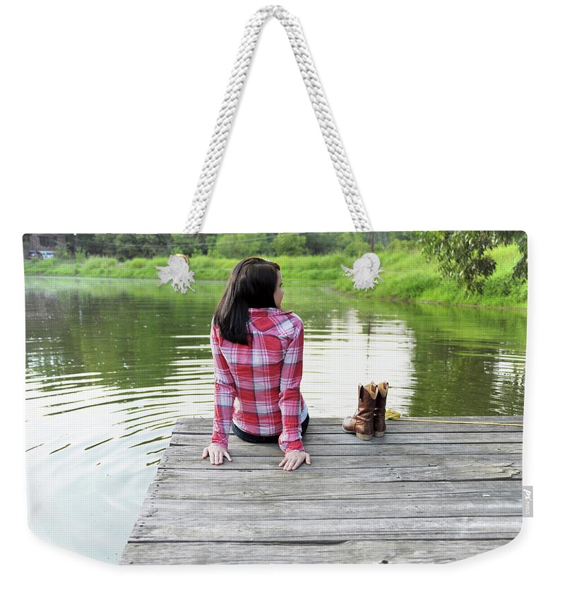 Girl Weekender Tote Bag featuring the photograph Girl with Boots by James C Richardson