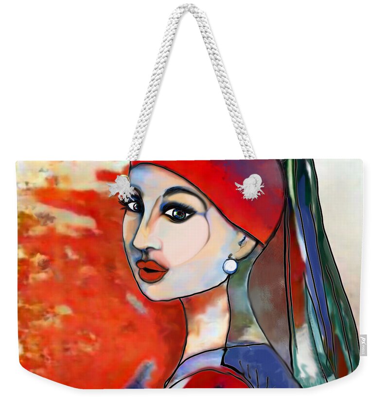 Figurative Art Weekender Tote Bag featuring the digital art Girl with Pearl 001 by Stacey Mayer