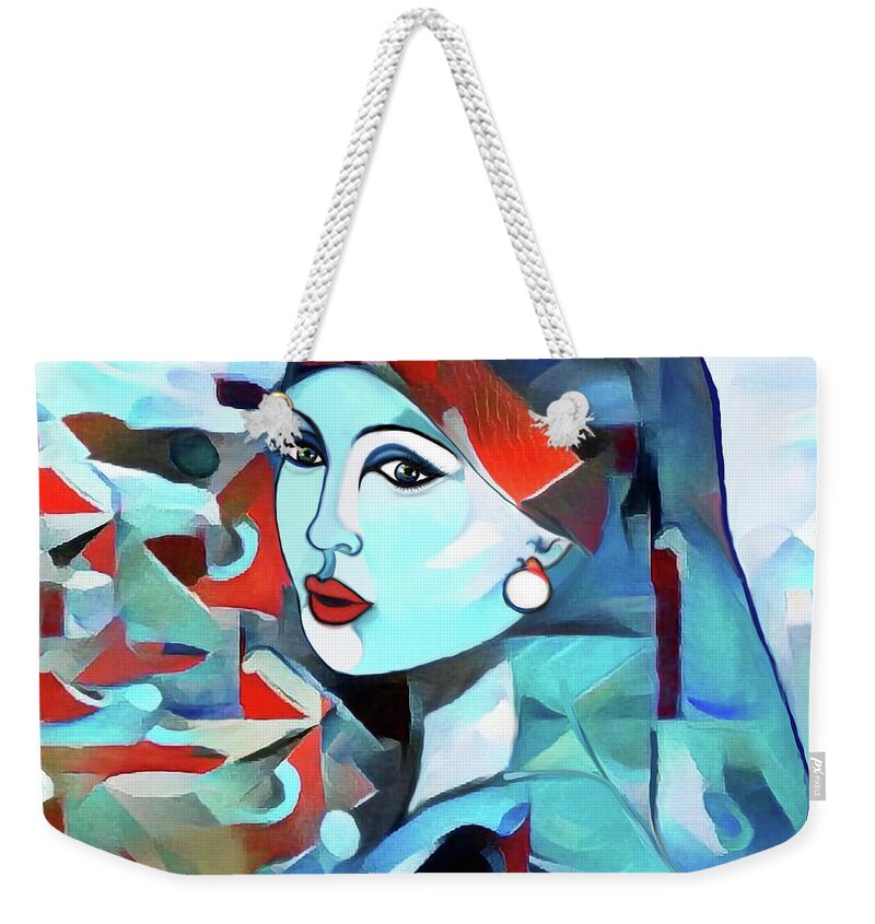 Figurative Art Weekender Tote Bag featuring the digital art Girl with Pearl 002 by Stacey Mayer