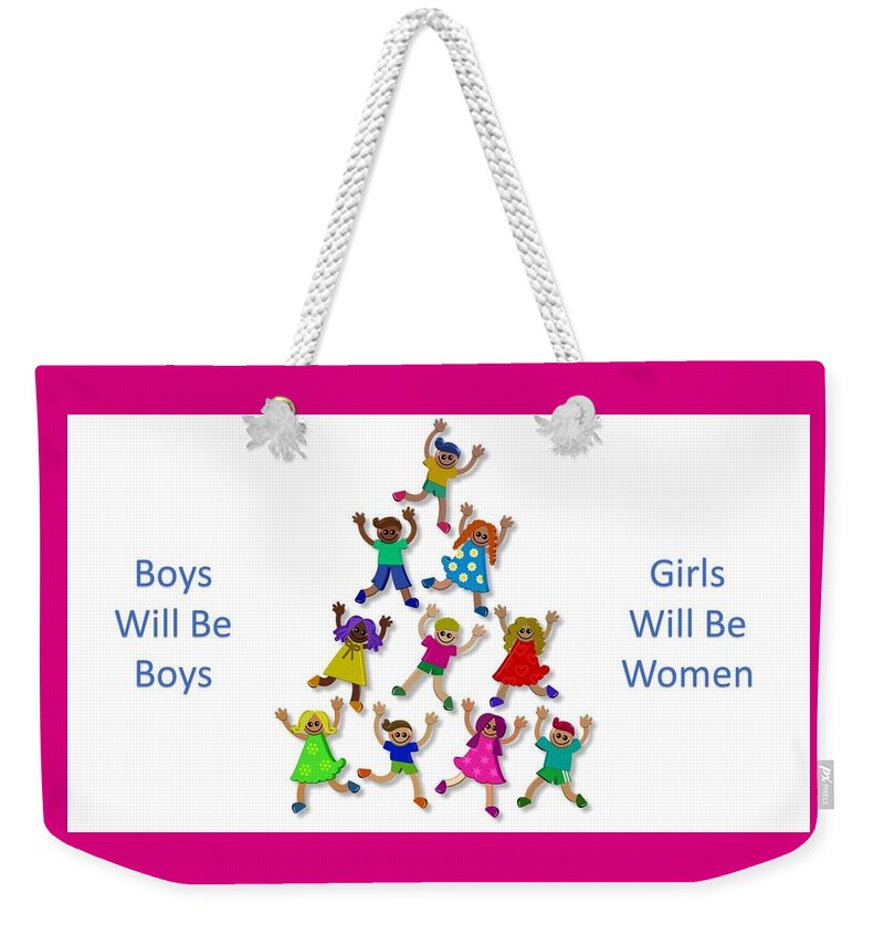 Women Weekender Tote Bag featuring the mixed media Girls Will Be Women by Nancy Ayanna Wyatt and Prawny