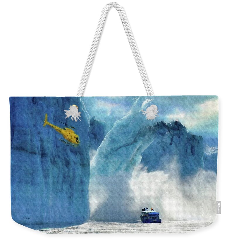 Alaska Weekender Tote Bag featuring the digital art Glaciers Calving in Alaska by Russ Harris