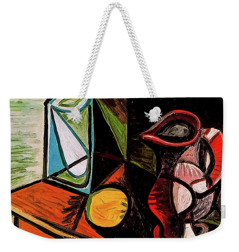 Glass Weekender Tote Bag featuring the painting Glass and Pitcher by Pablo Picasso 1944 by Pablo Picasso