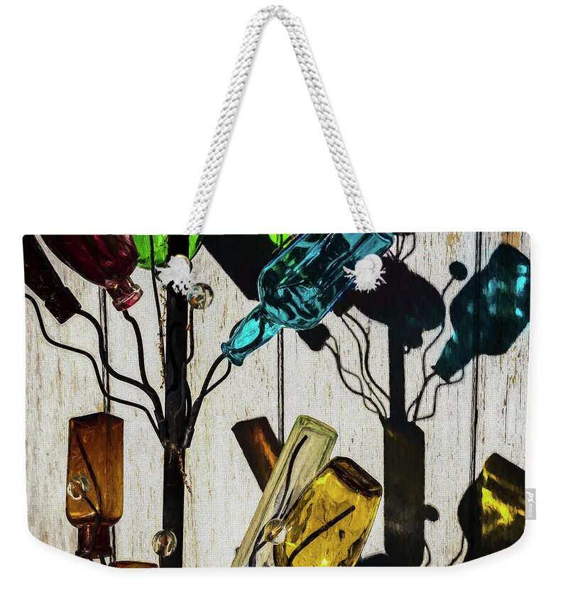 Black Weekender Tote Bag featuring the photograph Glass Bottles Color Painterly by David Gordon