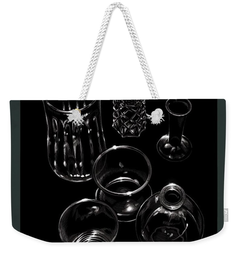 Black Weekender Tote Bag featuring the digital art Glassware 1 by Don Morgan