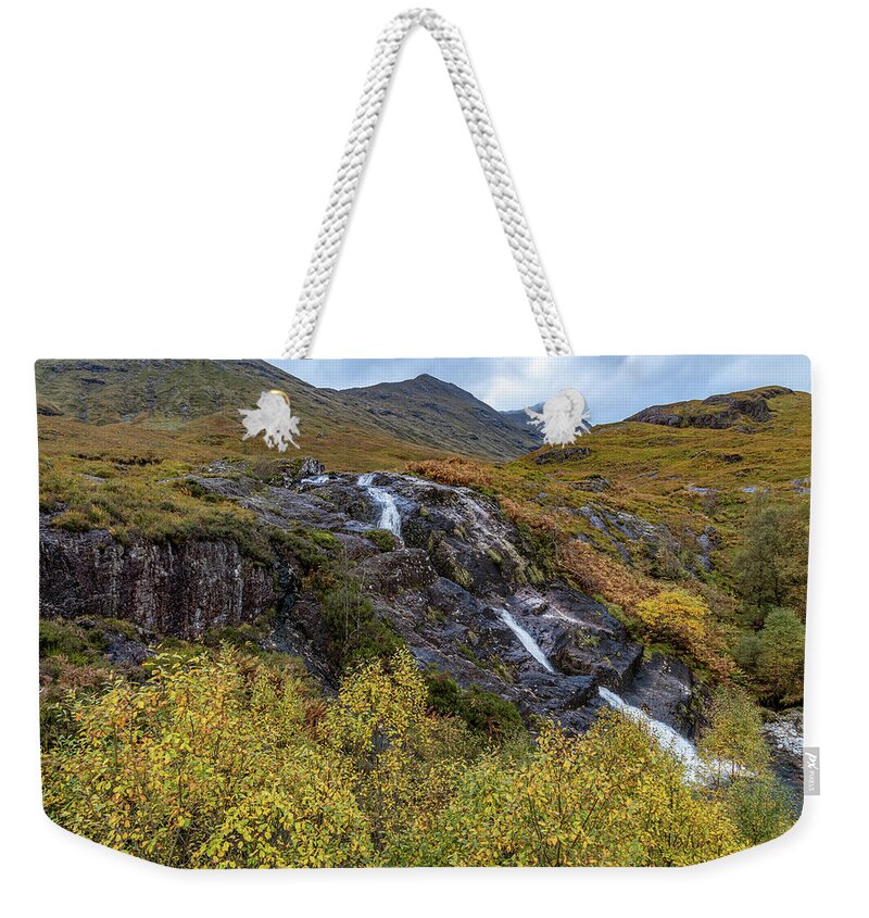 Mountains Weekender Tote Bag featuring the photograph Glencoe Falls 9 by Shirley Mitchell