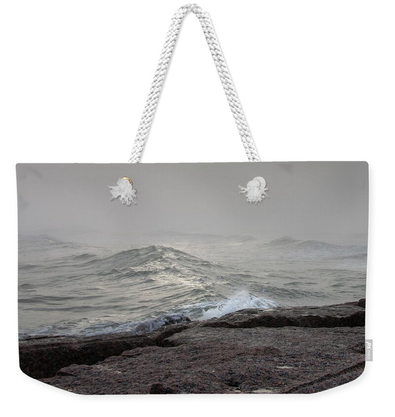 Water Weekender Tote Bag featuring the photograph Glistening Wave in Fog by Mary Lee Dereske