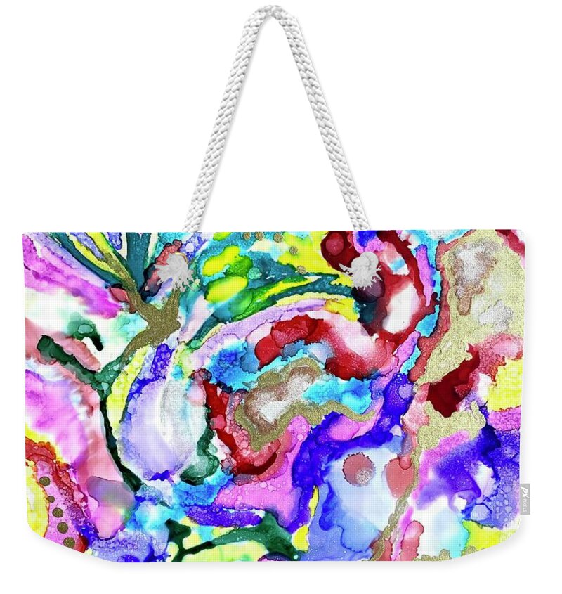 Gold Weekender Tote Bag featuring the painting Glory Shining Through by Deb Brown Maher