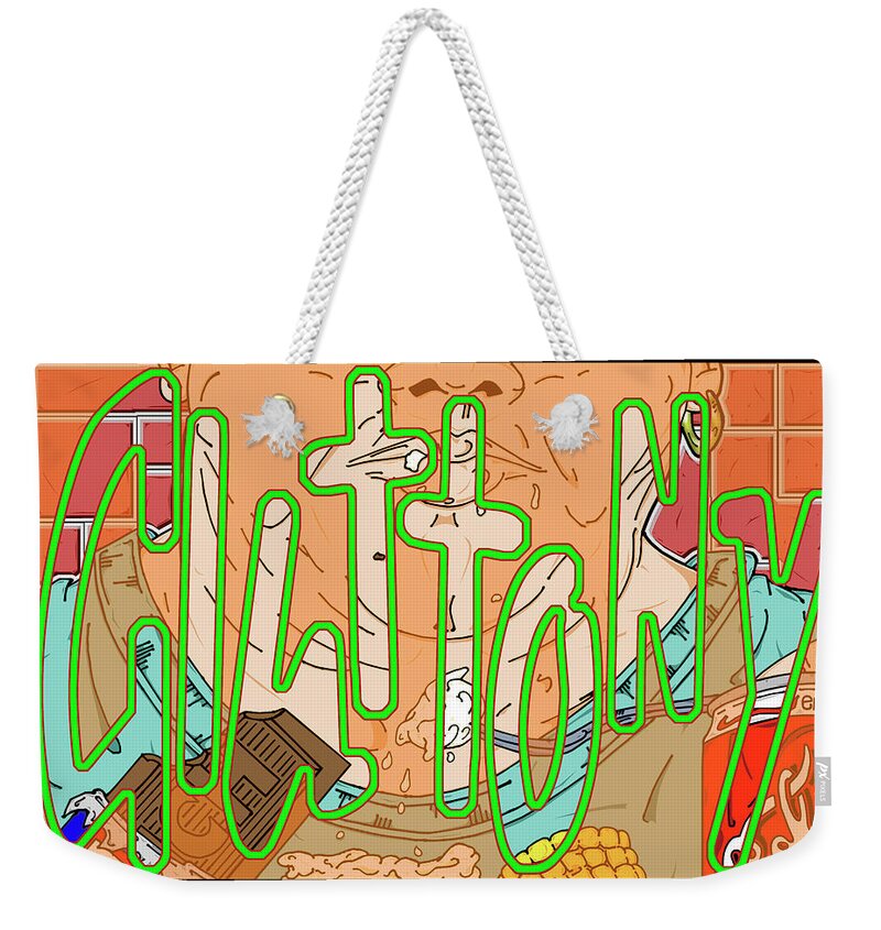 Gluttony Weekender Tote Bag featuring the digital art Gluttony from the Seven Deadly Sins Series by Christopher W Weeks