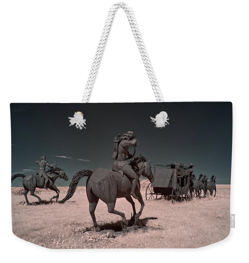 Wagon Weekender Tote Bag featuring the photograph Go West Young Man - battle on the Wisconsin driftless prairie by Peter Herman