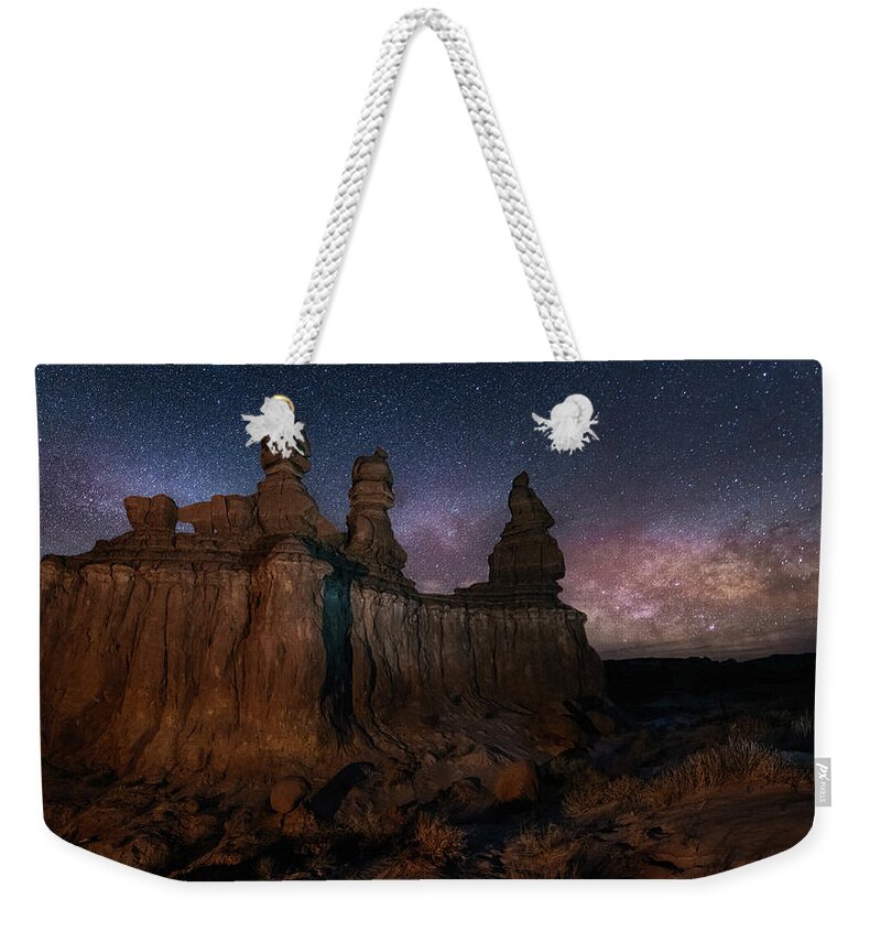 Milky Way Weekender Tote Bag featuring the photograph Goblin Valley Night Sky by Michael Ash