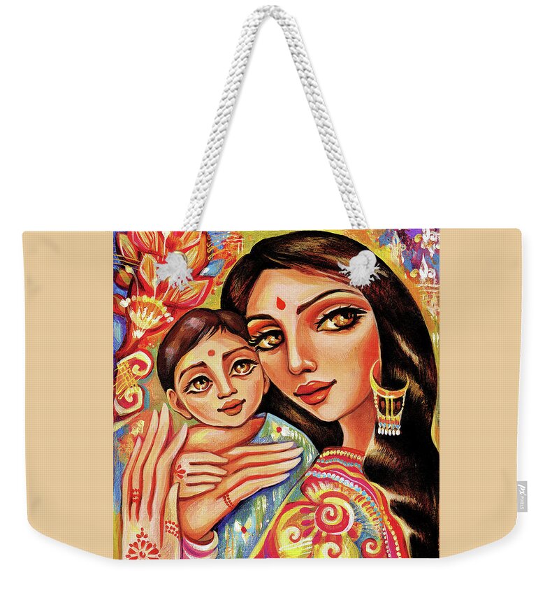 Mother And Child Weekender Tote Bag featuring the painting Goddess Blessing by Eva Campbell