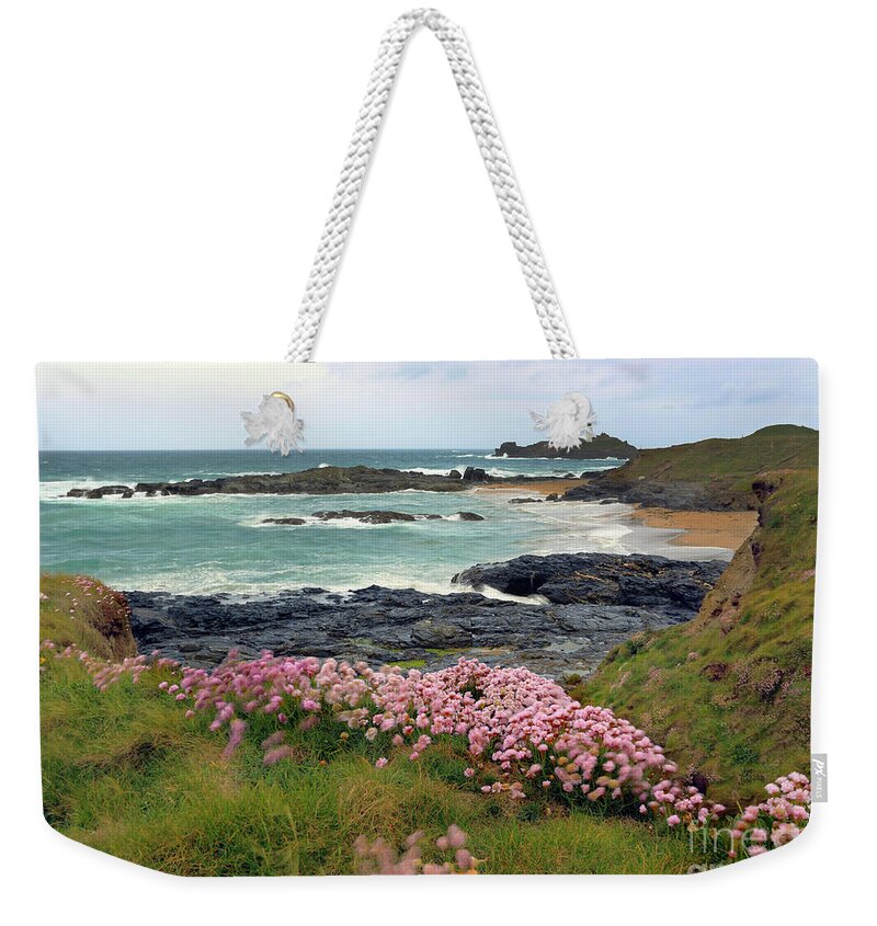 Godrevy Island Weekender Tote Bag featuring the photograph Godrevy, Cornwall, UK. by Tony Mills