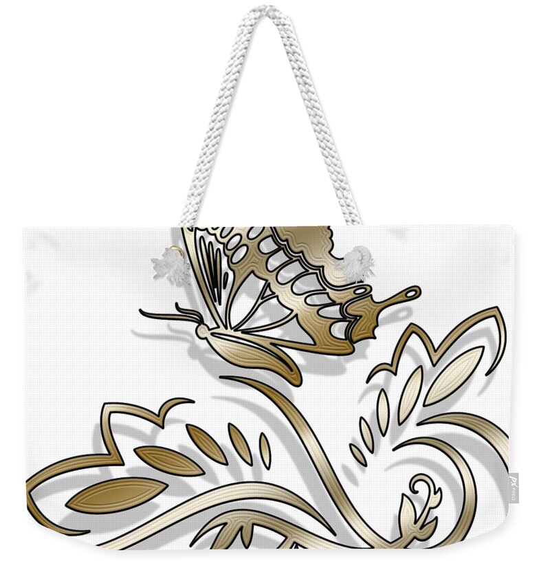 Staley Weekender Tote Bag featuring the digital art Gold Butterfly - Transparent Background by Chuck Staley