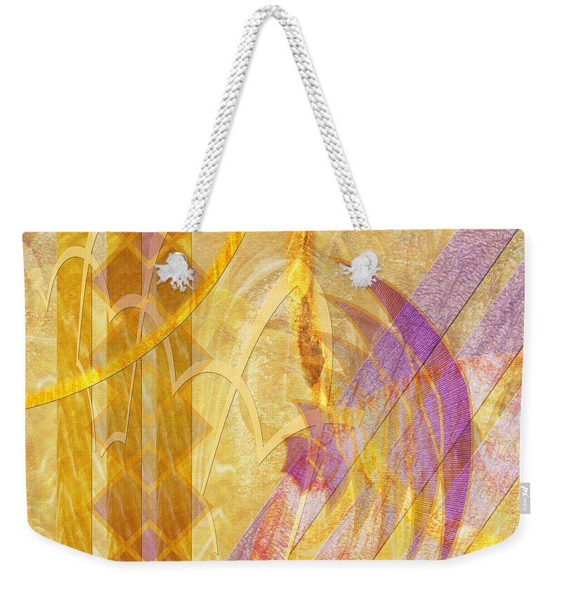 Gold Weekender Tote Bag featuring the digital art Gold Fusion - Square Version by Studio B Prints