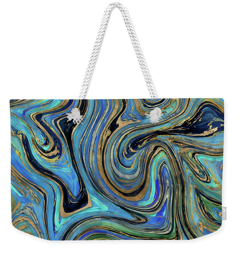 Blue and Gold Marble Weekender Bag