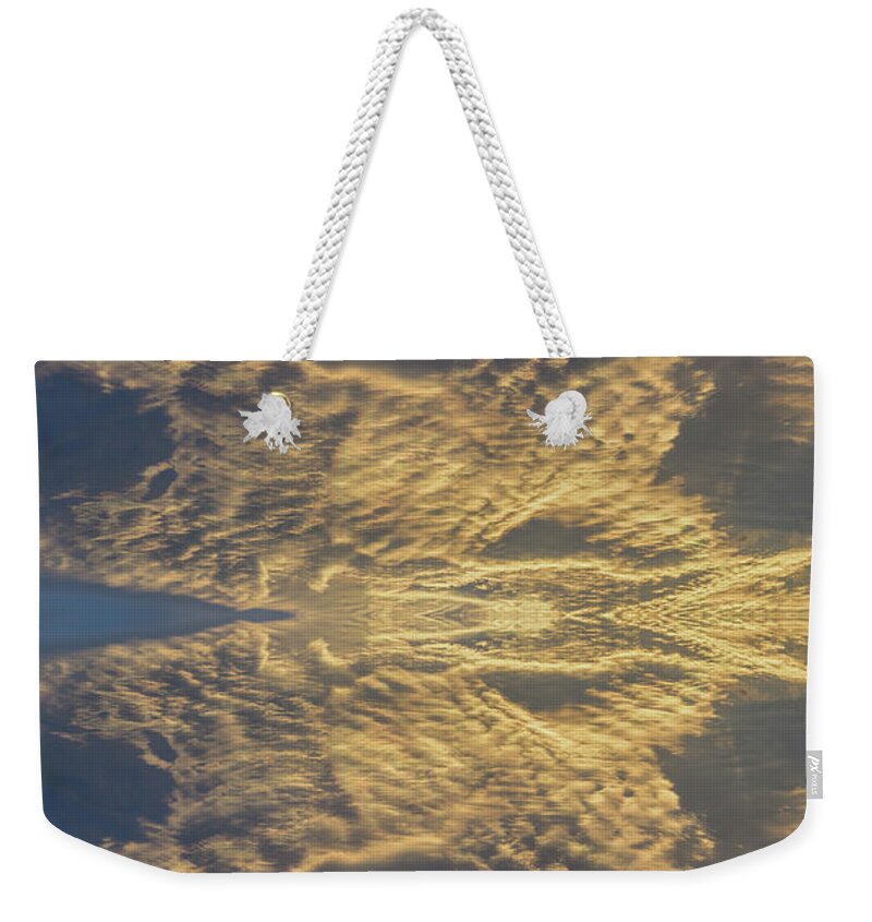 Clouds Weekender Tote Bag featuring the digital art Golden clouds in the sunset sky 3 by Adriana Mueller