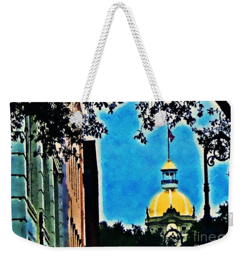 Fine Art Digital Photograph Weekender Tote Bag featuring the photograph Golden Dome of Savannah City Hall by Aberjhani