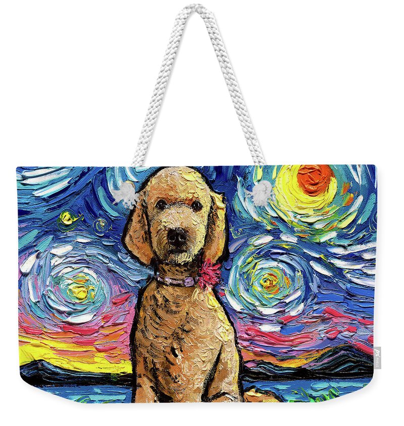 Golden Doodle Weekender Tote Bag featuring the painting Golden Doodle Night 2 by Aja Trier