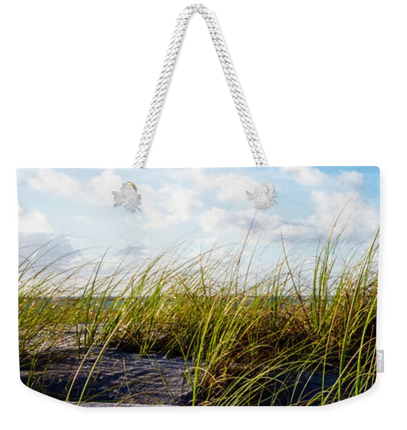 Clouds Weekender Tote Bag featuring the photograph Golden Dune Grasses I by Debra and Dave Vanderlaan