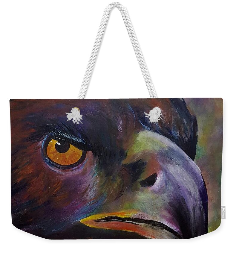 Golden Eagle Weekender Tote Bag featuring the painting Golden Eagle #5 by Cheryl Nancy Ann Gordon