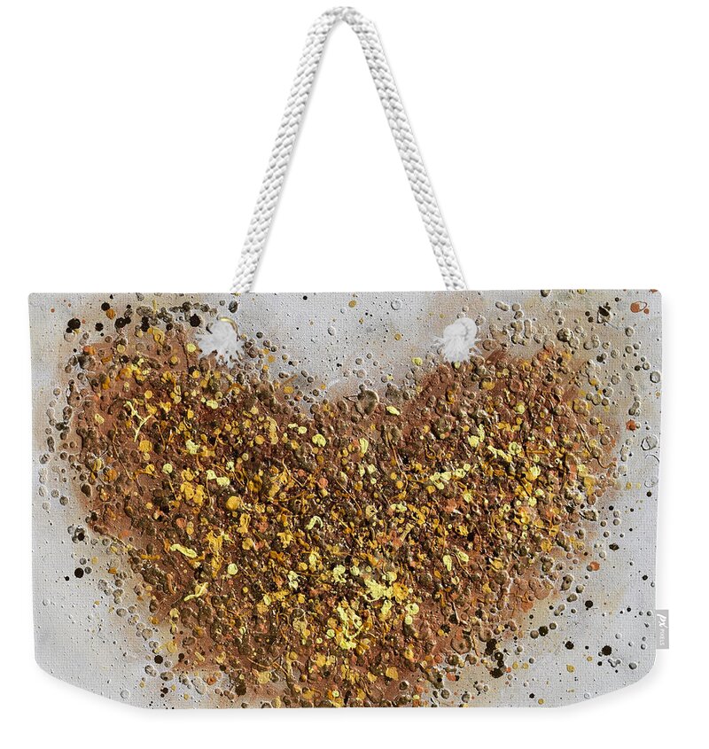 Heart Weekender Tote Bag featuring the painting Golden Heart by Amanda Dagg