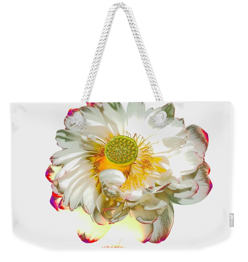 Lotus Weekender Tote Bag featuring the photograph Golden Heart Lotus by Alida M Haslett