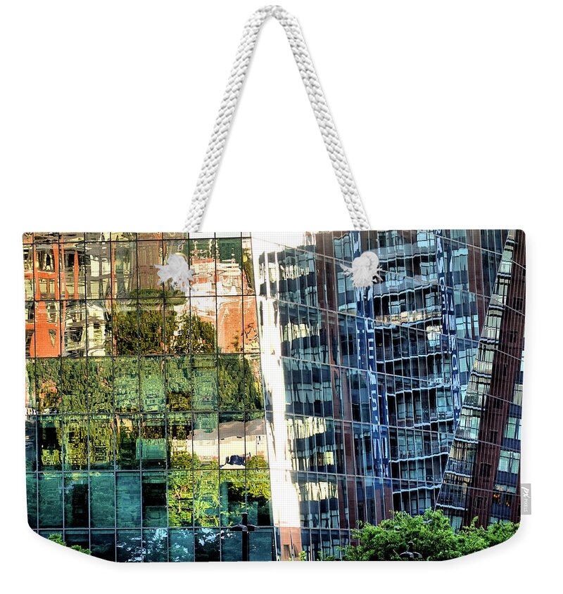 Abstract Weekender Tote Bag featuring the photograph Golden Hour Reflections - A NoMa Impression by Steve Ember