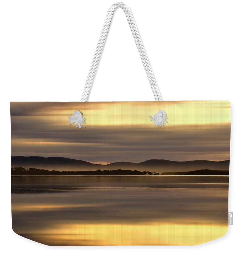 Wallis Lakes Forster Weekender Tote Bag featuring the digital art Golden Lake 89 by Kevin Chippindall