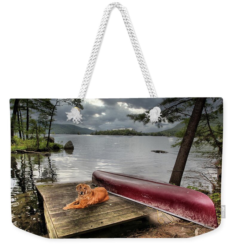 Lake Weekender Tote Bag featuring the photograph Golden Lake Storm Overhead by Russ Considine