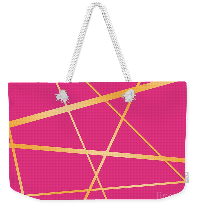 Golden Weekender Tote Bag featuring the photograph Golden lines on pink by Amanda Mohler