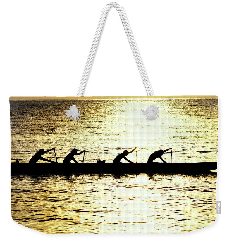 Hawaiian Weekender Tote Bag featuring the photograph Golden Outrigger by Sean Davey