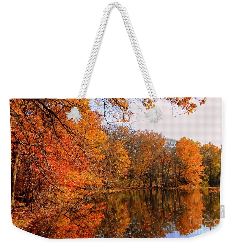 Fall Weekender Tote Bag featuring the photograph Golden Reflection by Lennie Malvone