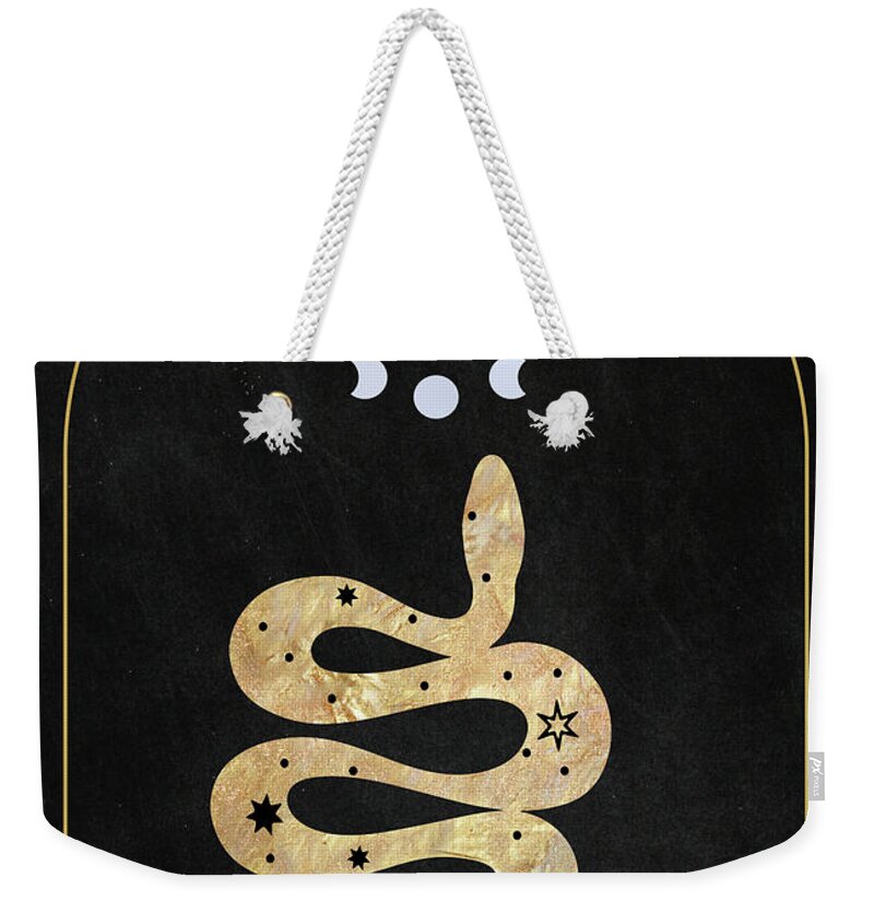 Golden Serpent Weekender Tote Bag featuring the painting Golden Serpent Magical Animal Art by Garden Of Delights