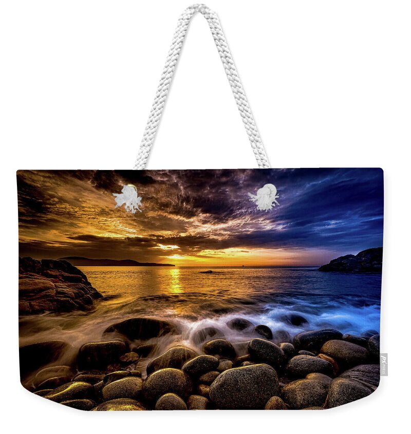 Sunset Weekender Tote Bag featuring the digital art Golden Sunset LR by Michael Damiani