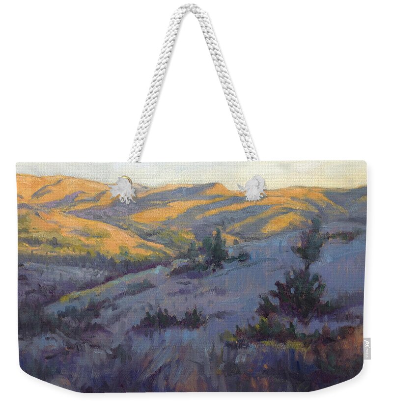 Santiago Oaks Regional Park Weekender Tote Bag featuring the painting Golden Trail by Konnie Kim