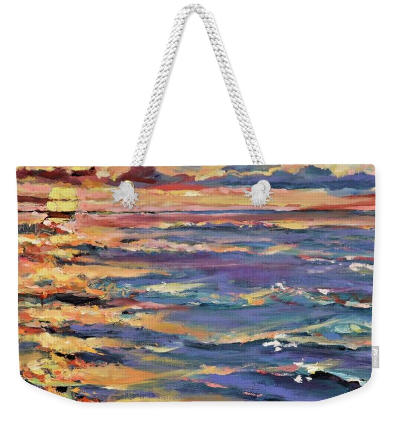 Seashore Weekender Tote Bag featuring the painting Golden by Linette Childs