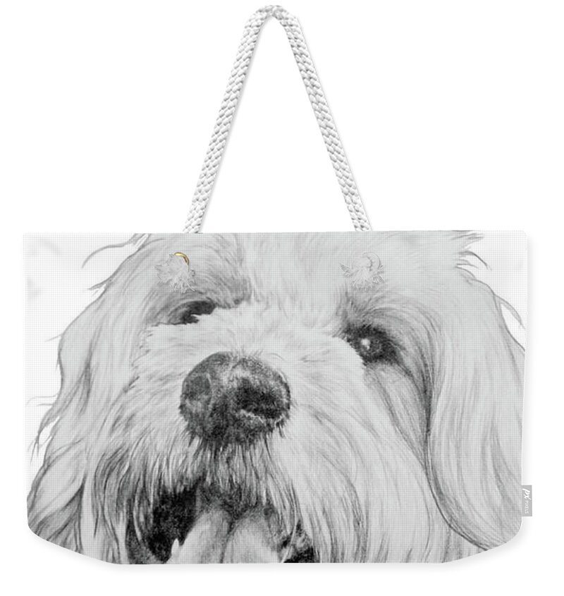 Designer Dog Weekender Tote Bag featuring the drawing Goldendoodle by Barbara Keith