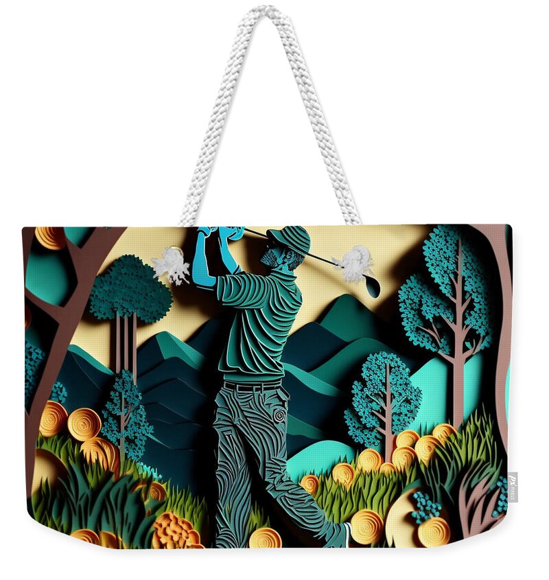 Golfers I Weekender Tote Bag featuring the mixed media Golfers I by Jay Schankman