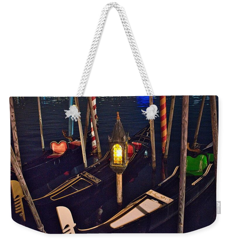 Boat Weekender Tote Bag featuring the photograph Gondola Night by Portia Olaughlin