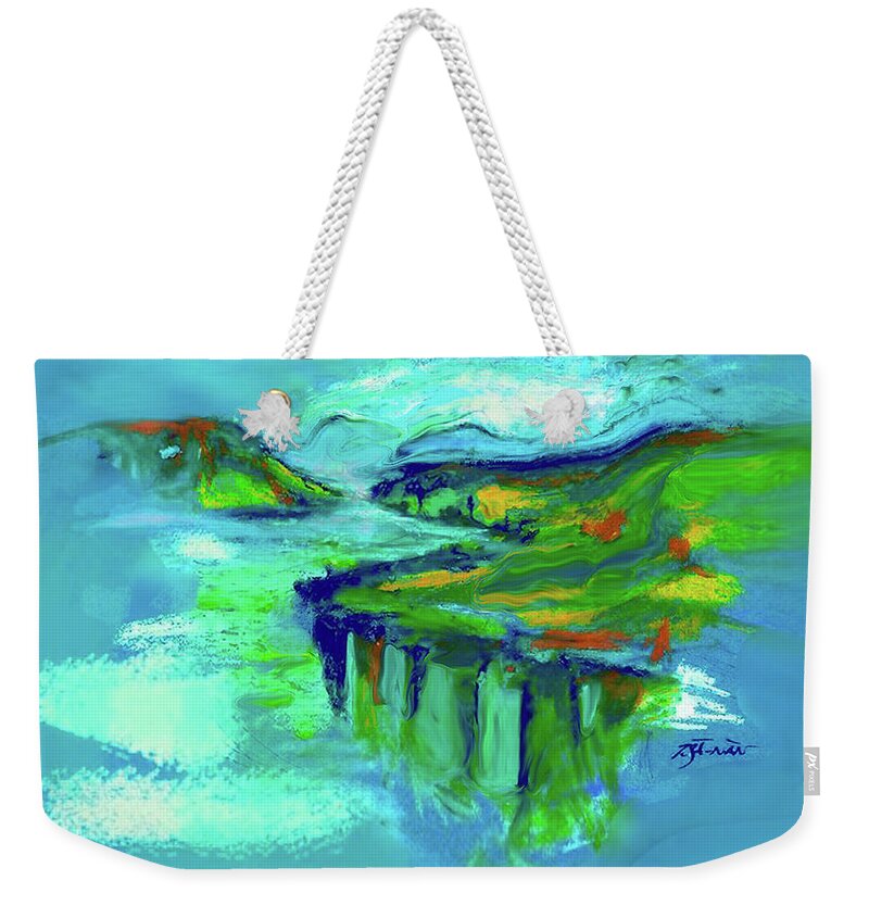 Square Weekender Tote Bag featuring the mixed media Gone Fishing on Island Time by Zsanan Studio