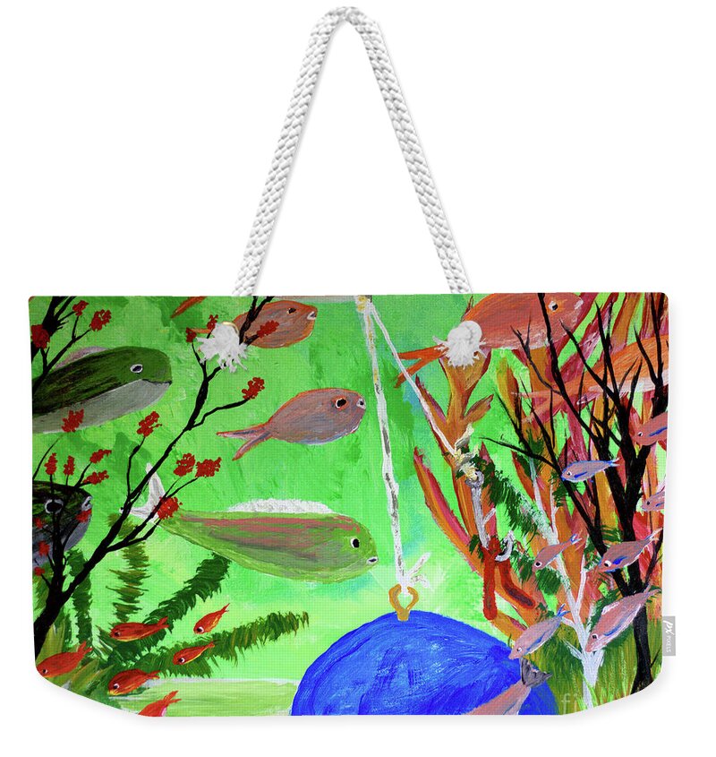 Fish Bait Ocean Sea Tropical Beach Weekender Tote Bag featuring the painting Good Bait by James and Donna Daugherty