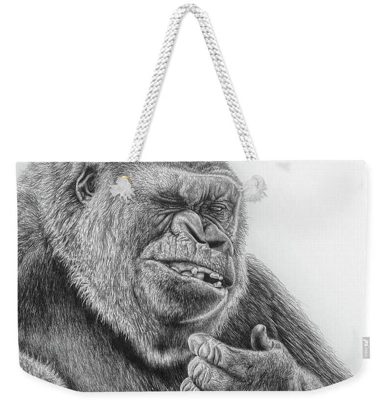 Gorilla Weekender Tote Bag featuring the drawing Gorilla by Daniel Adams
