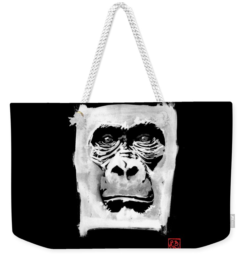 Sumie Weekender Tote Bag featuring the drawing Gorilla Face 02 by Pechane Sumie