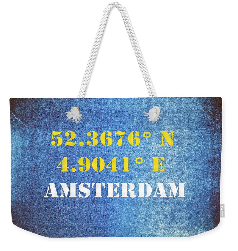 Amsterdam Weekender Tote Bag featuring the mixed media GPS Amsterdam Typography by Joseph S Giacalone