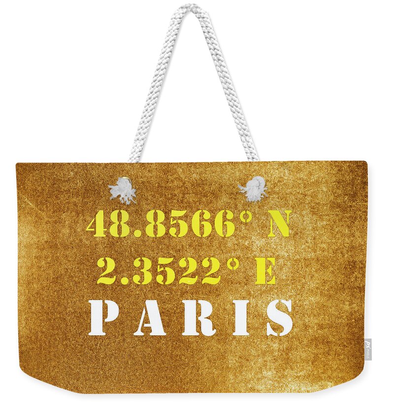 Paris France Weekender Tote Bag featuring the mixed media GPS Paris France Typography by Joseph S Giacalone