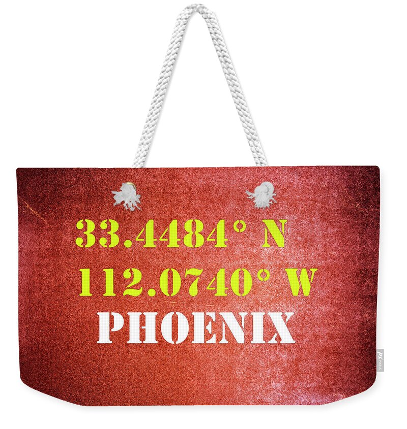 Phoenix Weekender Tote Bag featuring the mixed media GPS Phoenix Arizona Typography by Joseph S Giacalone