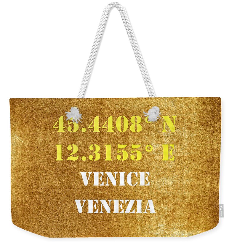 Venice Weekender Tote Bag featuring the mixed media GPS Venice Italy Typography by Joseph S Giacalone